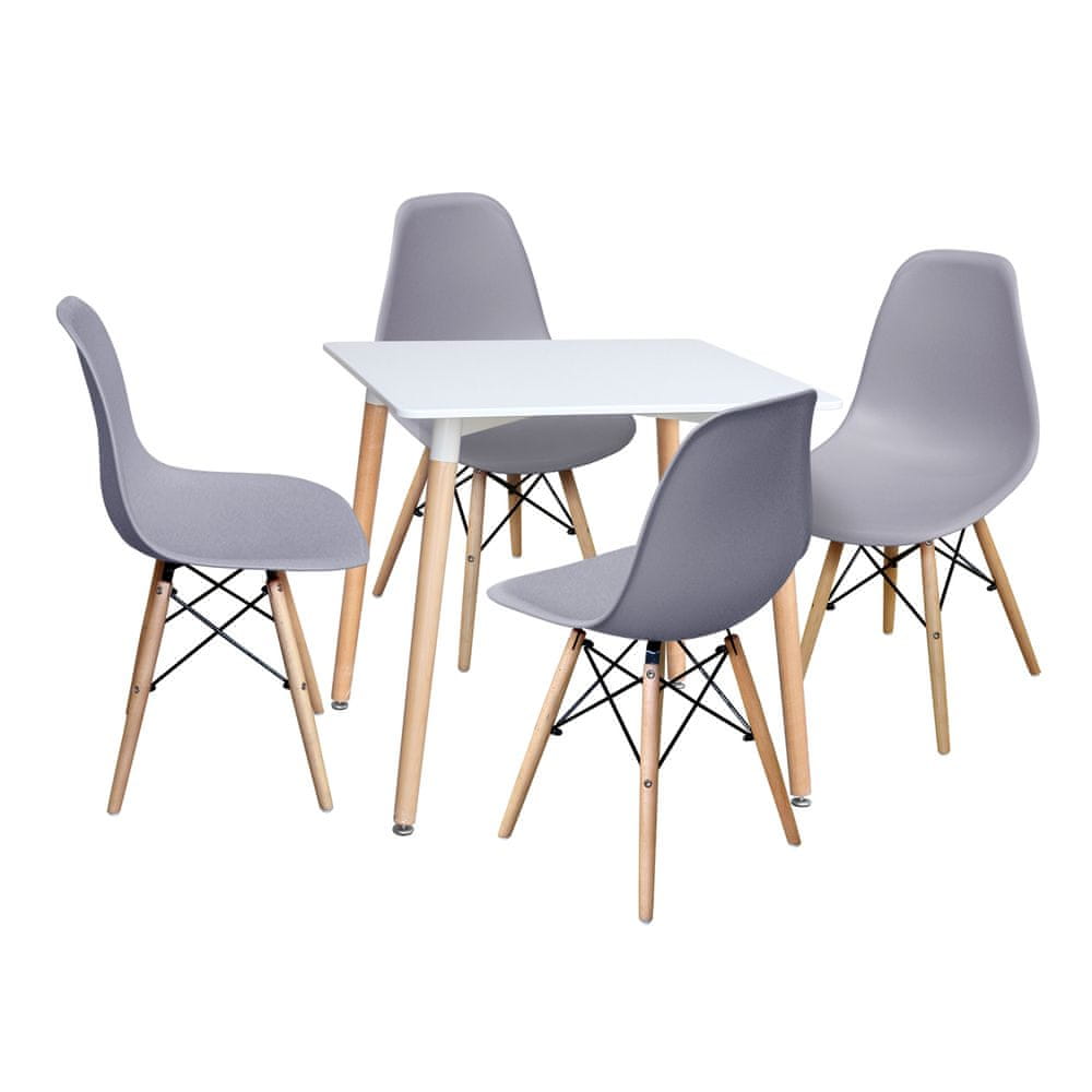 IDEA nábytok Jedálenský stôl 80x80 UNO biely + 4 stoličky UNO sivé